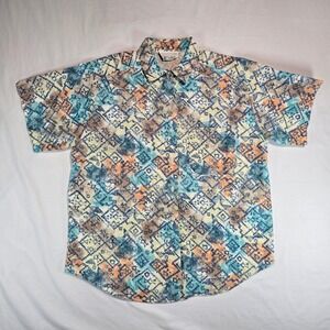 Casey & Max Women Abstract Geometric Print Cotton Short Sleeve Button Down Shirt